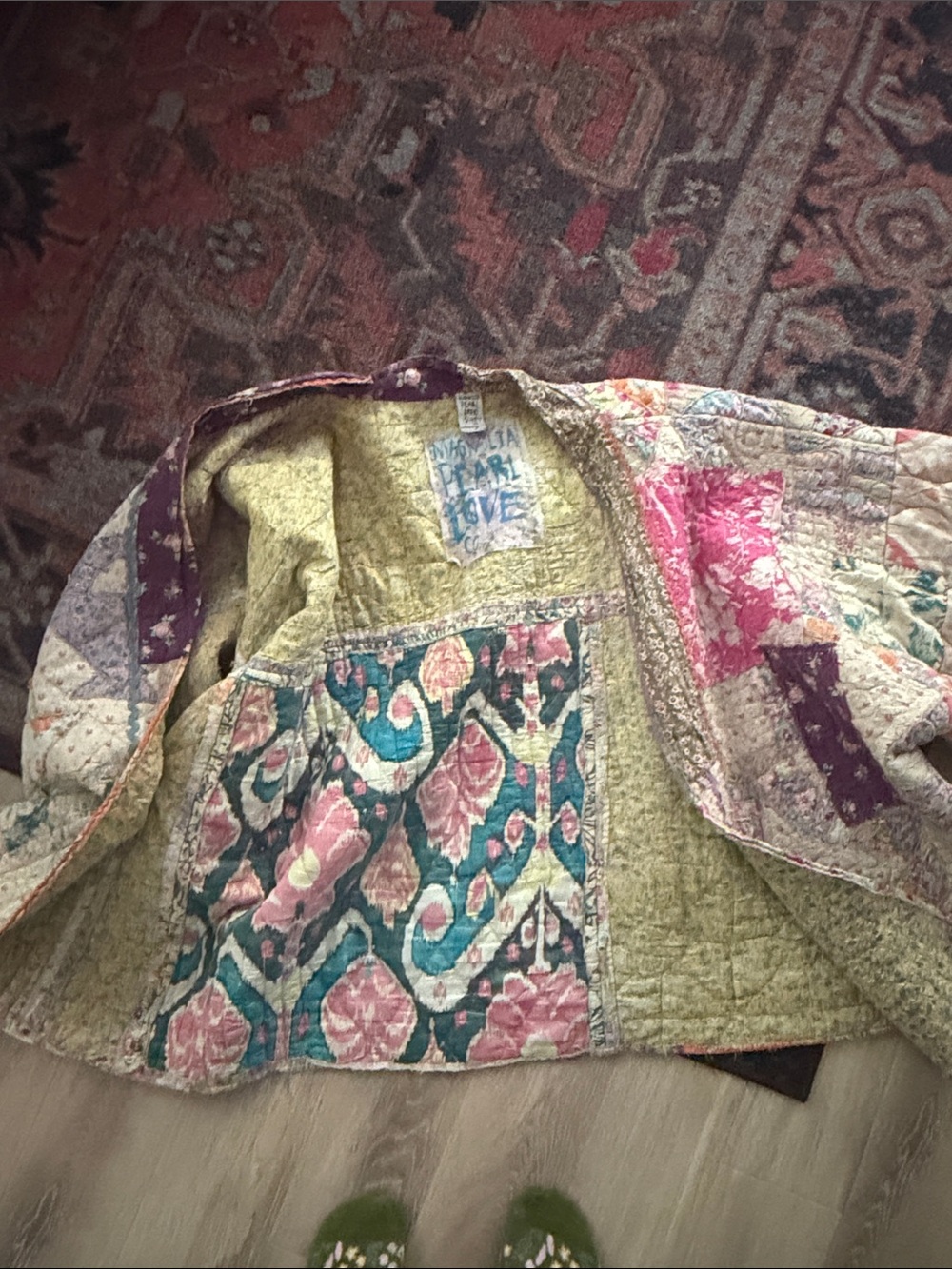 Magnolia Pearl Quilted Patchwork Cape in Pink, Beige & Purple - Picture 3 of 3
